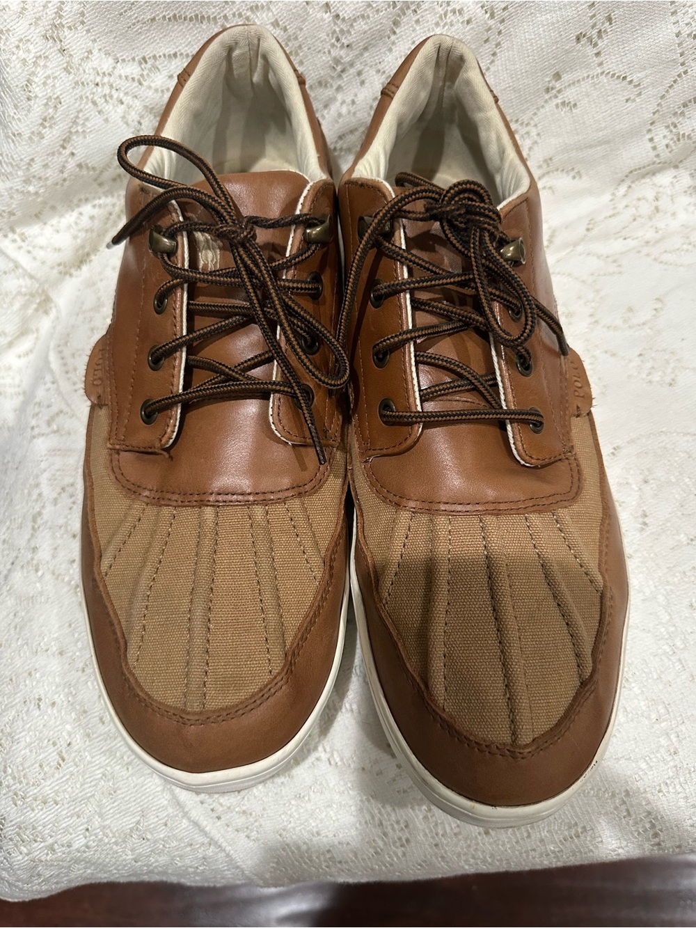 Polo Ralph Lauren Men's Ramiro Brown Canvas & Leather Lace-Up Shoes 13 D preppy